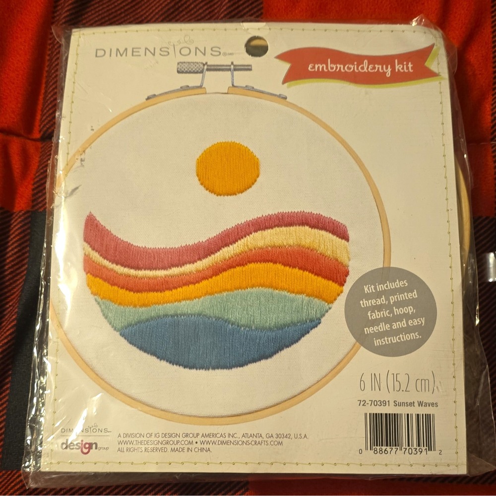 Dimensions Sunset Waves Hoop Art Embroidery Kit 6in w/ Hoop Thread, No Needle